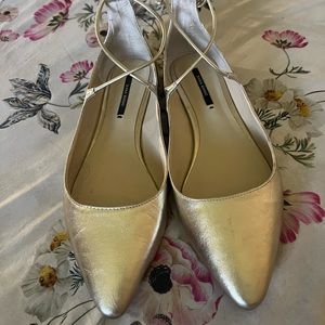 Gently used Zara Basic gold tie flats